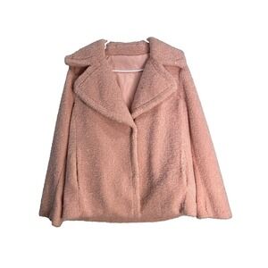 Kensie Pink Teddy Coat Oversized Collar Snap‎ Front Shacket Women's Small